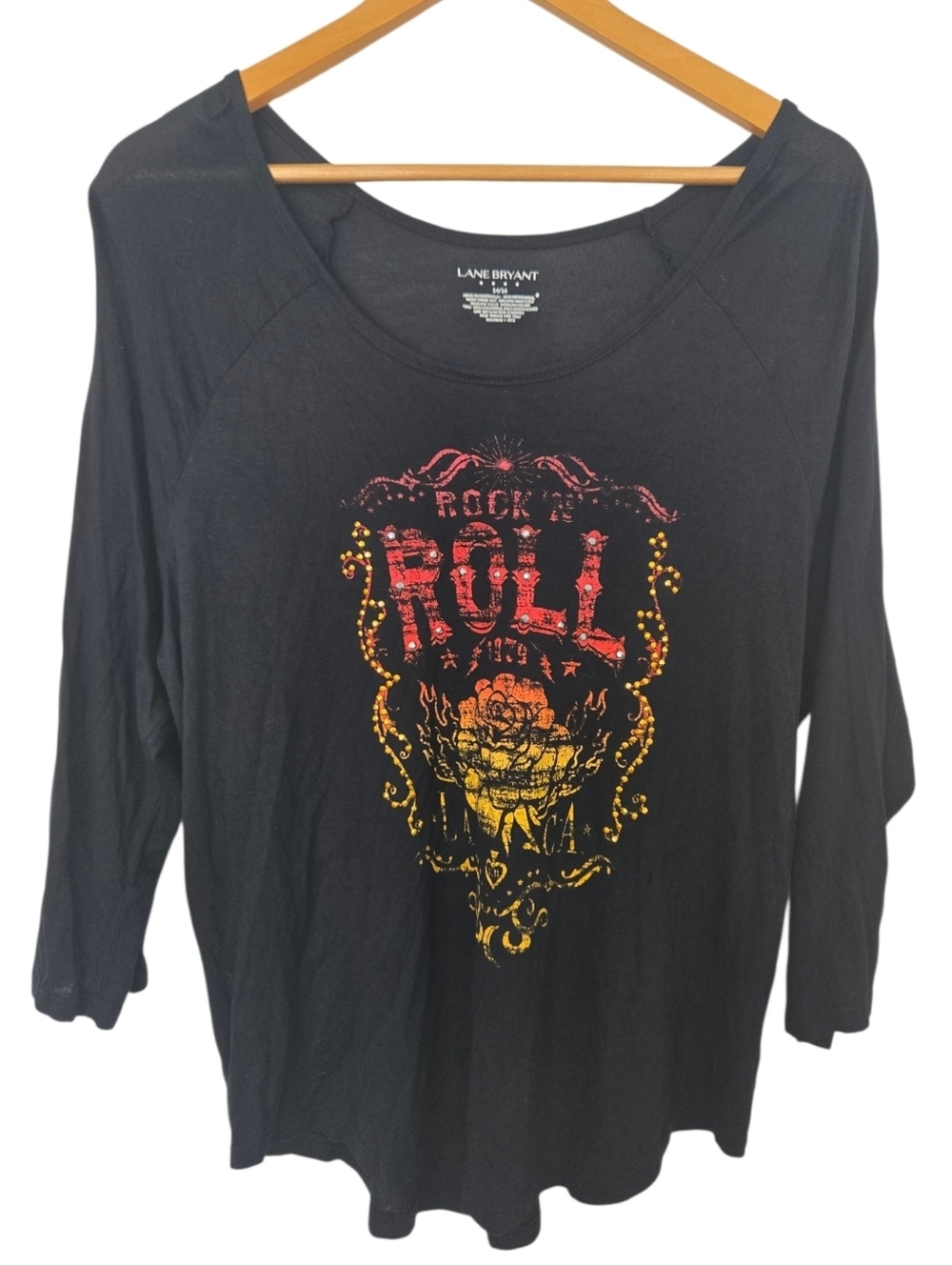 Lane Bryant Rock & Roll Graphic Tee 14/16 Black Edgy Grunge Plus Size Top
